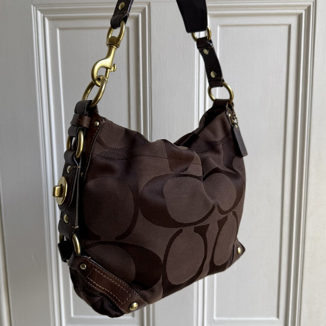 Coach Signature Brown Studded Shoulder Bag