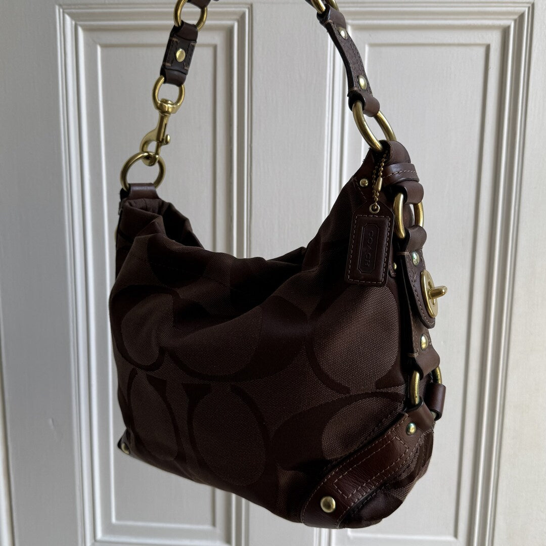 Coach Signature Brown Studded Shoulder Bag