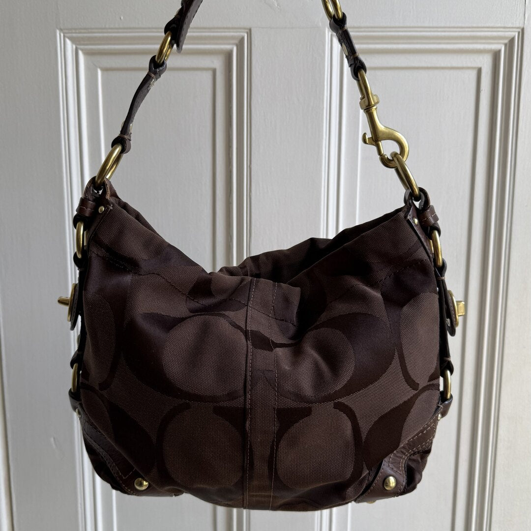 Coach Signature Brown Studded Shoulder Bag