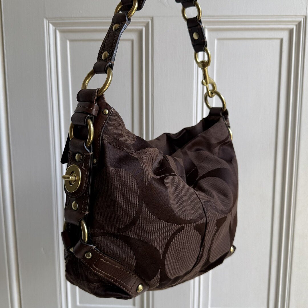 Coach Signature Brown Studded Shoulder Bag