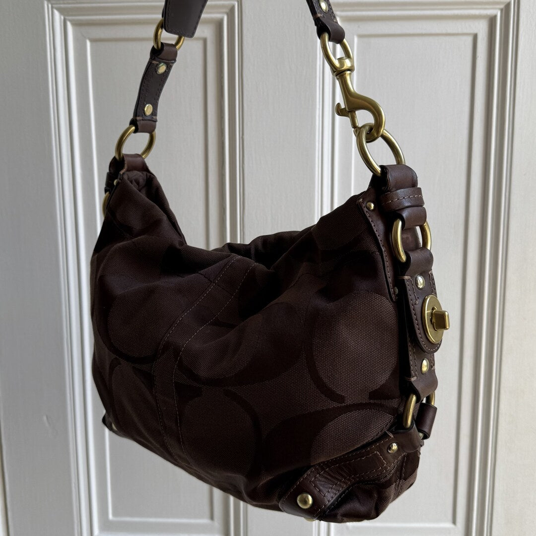 Coach Signature Brown Studded Shoulder Bag