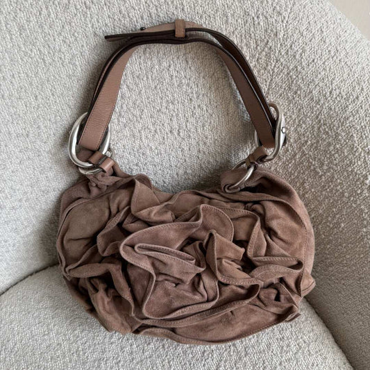 Yves Saint Laurent Rive Gauche Suede Nadja Brown Shoulder Bag