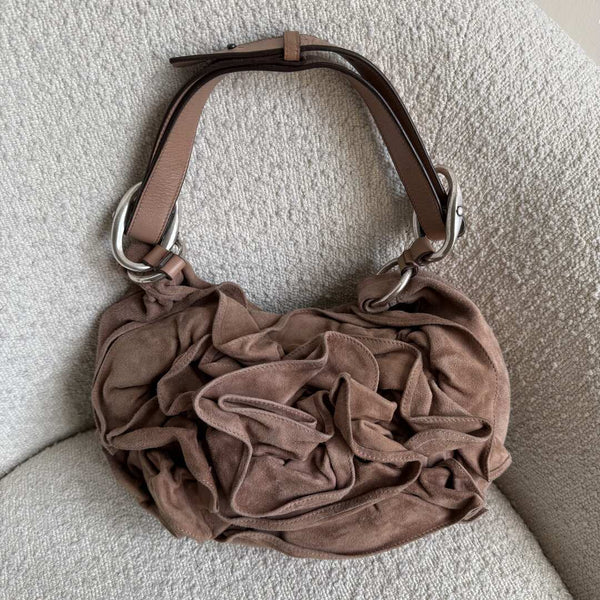 Yves Saint Laurent Rive Gauche Suede Nadja Brown Shoulder Bag