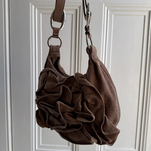 Yves Saint Laurent Rive Gauche Suede Nadja Brown Shoulder Bag