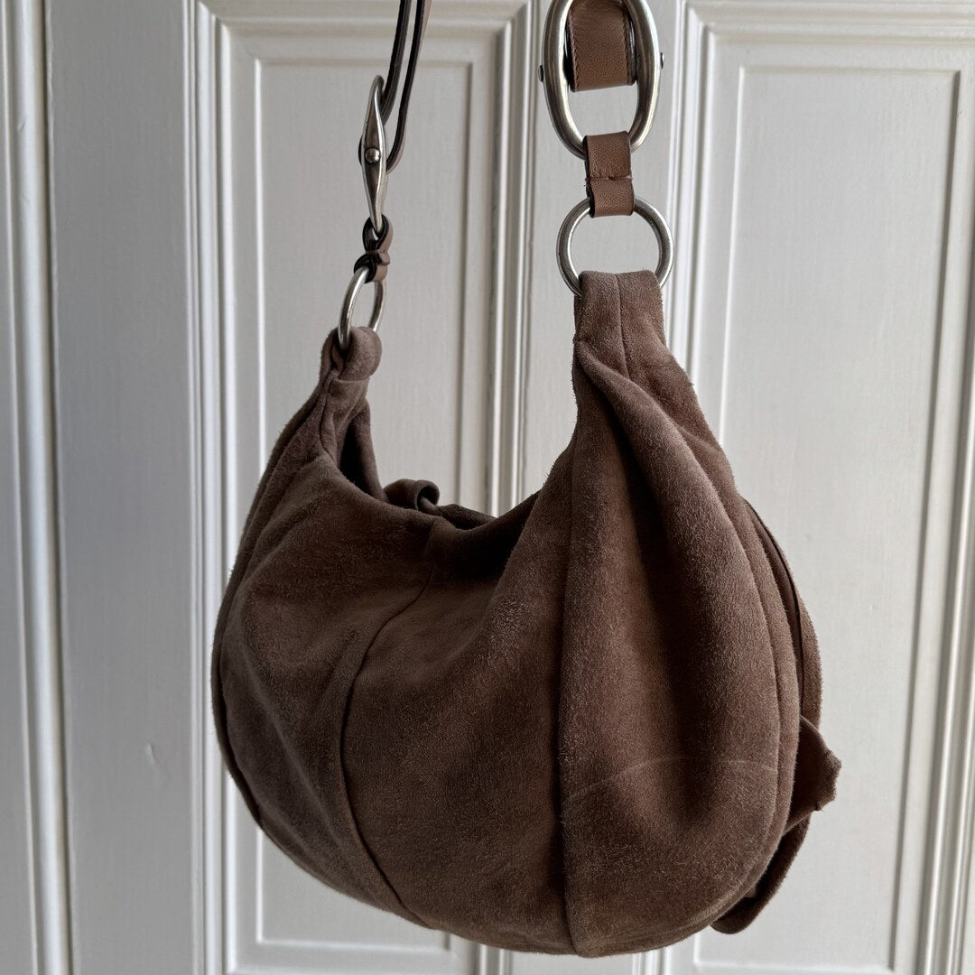 Yves Saint Laurent Rive Gauche Suede Nadja Brown Shoulder Bag