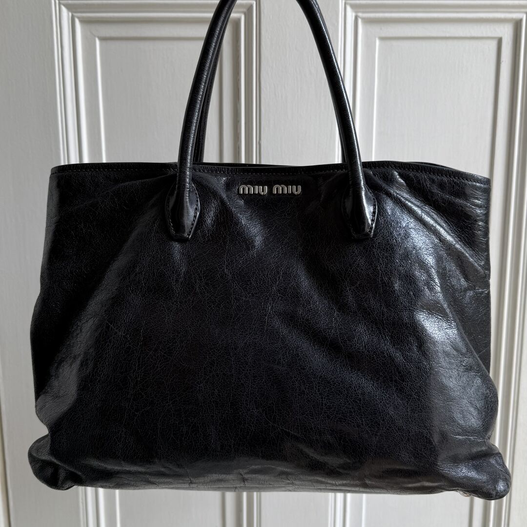 Miu Miu Vitello Shine Black Leather Shoulder Bag