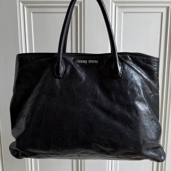 Miu Miu Vitello Shine Black Leather Shoulder Bag