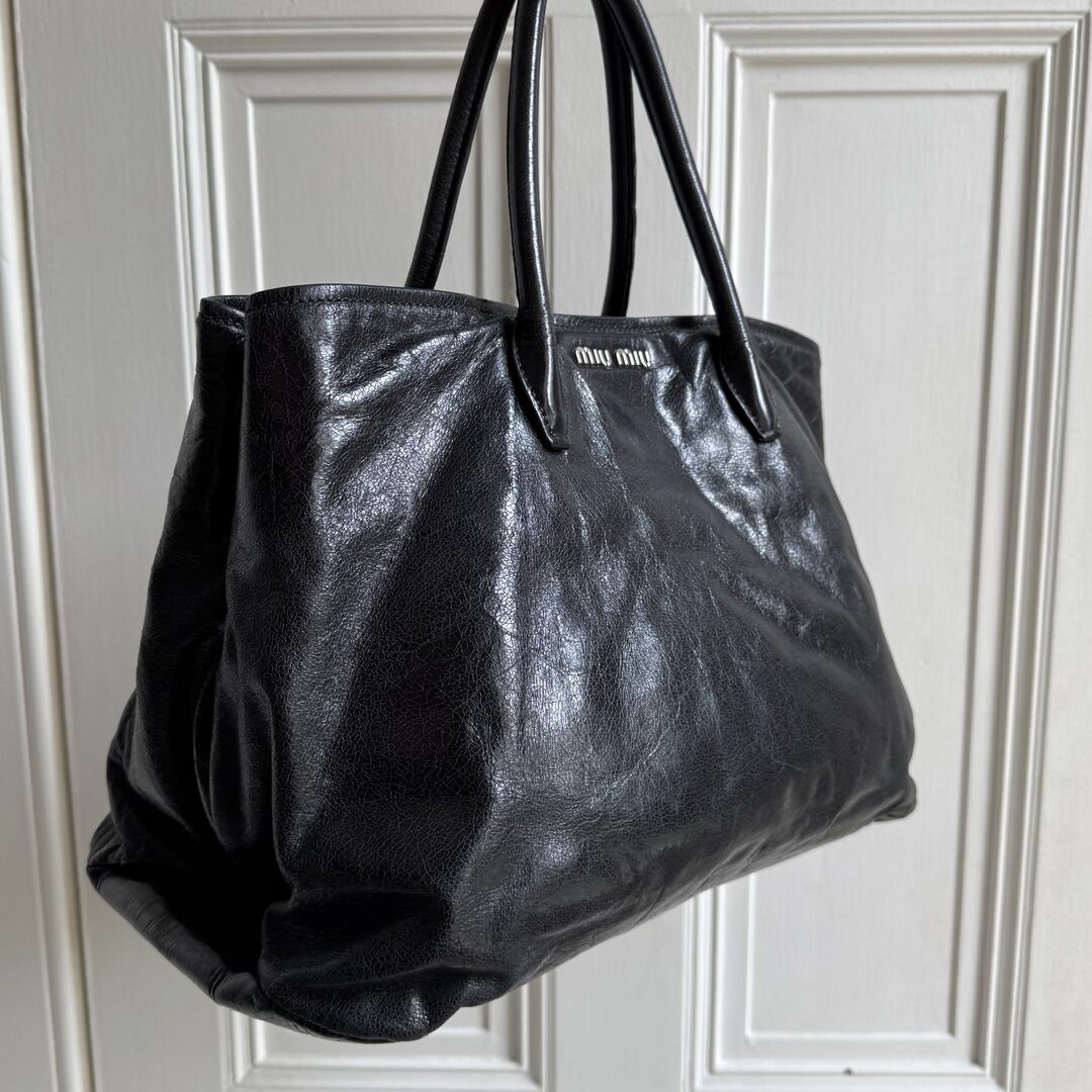 Miu Miu Vitello Shine Black Leather Shoulder Bag