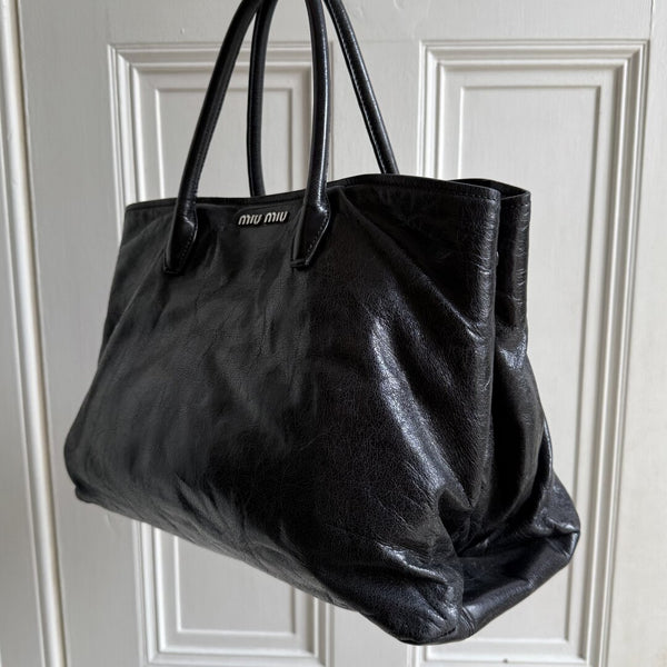 Miu Miu Vitello Shine Black Leather Shoulder Bag