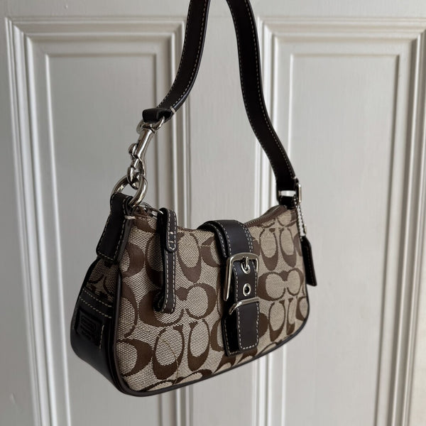 Coach Signature Mini Buckle Brown Shoulder Bag