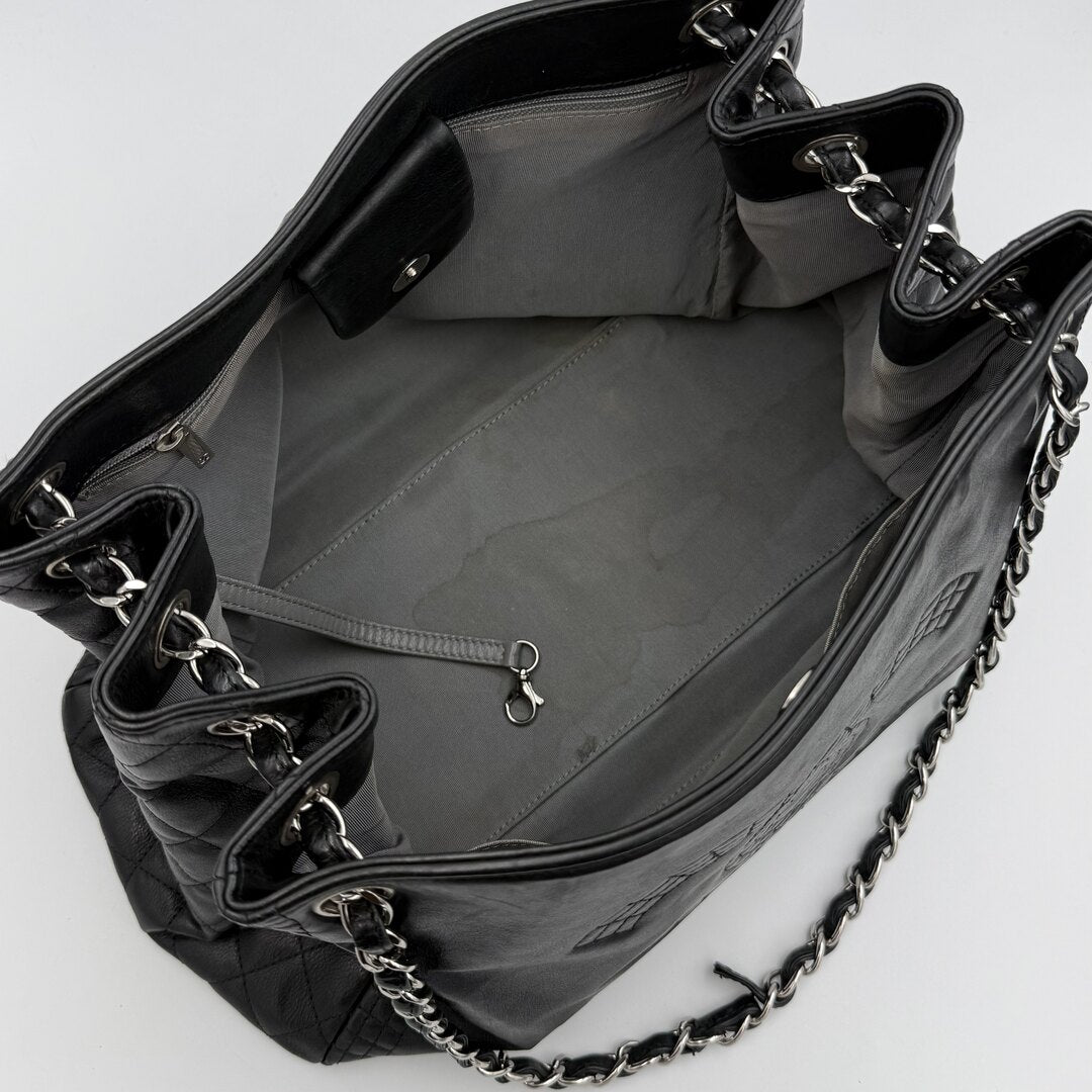 2012 Chanel CC Lambskin Black Chain Tote Bag