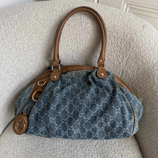 Gucci GG Denim Sukey Blue Tote Bag
