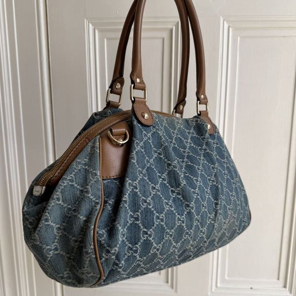 Gucci GG Denim Sukey Blue Tote Bag