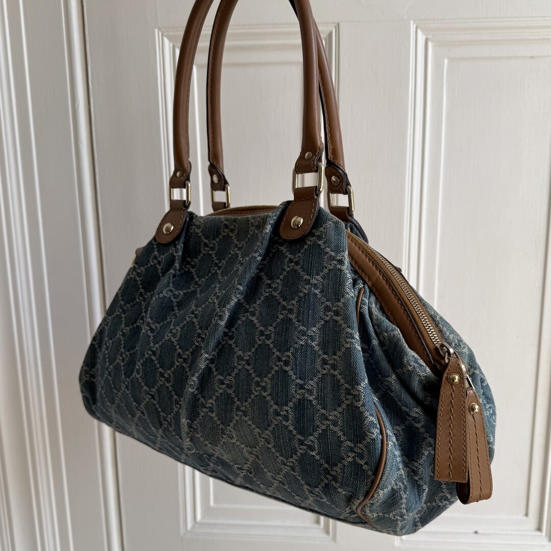 Gucci GG Denim Sukey Blue Tote Bag