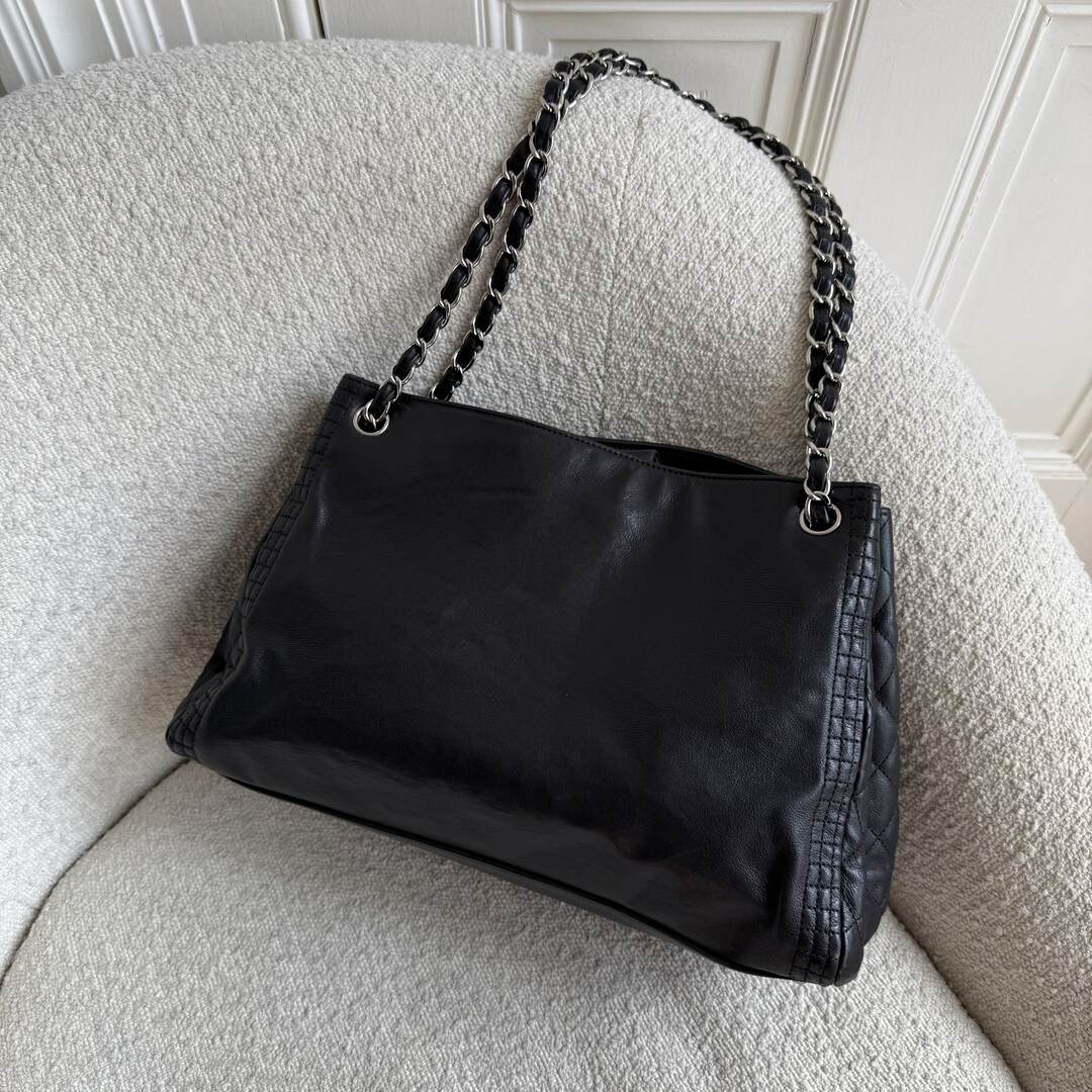 2012 Chanel CC Lambskin Black Chain Tote Bag