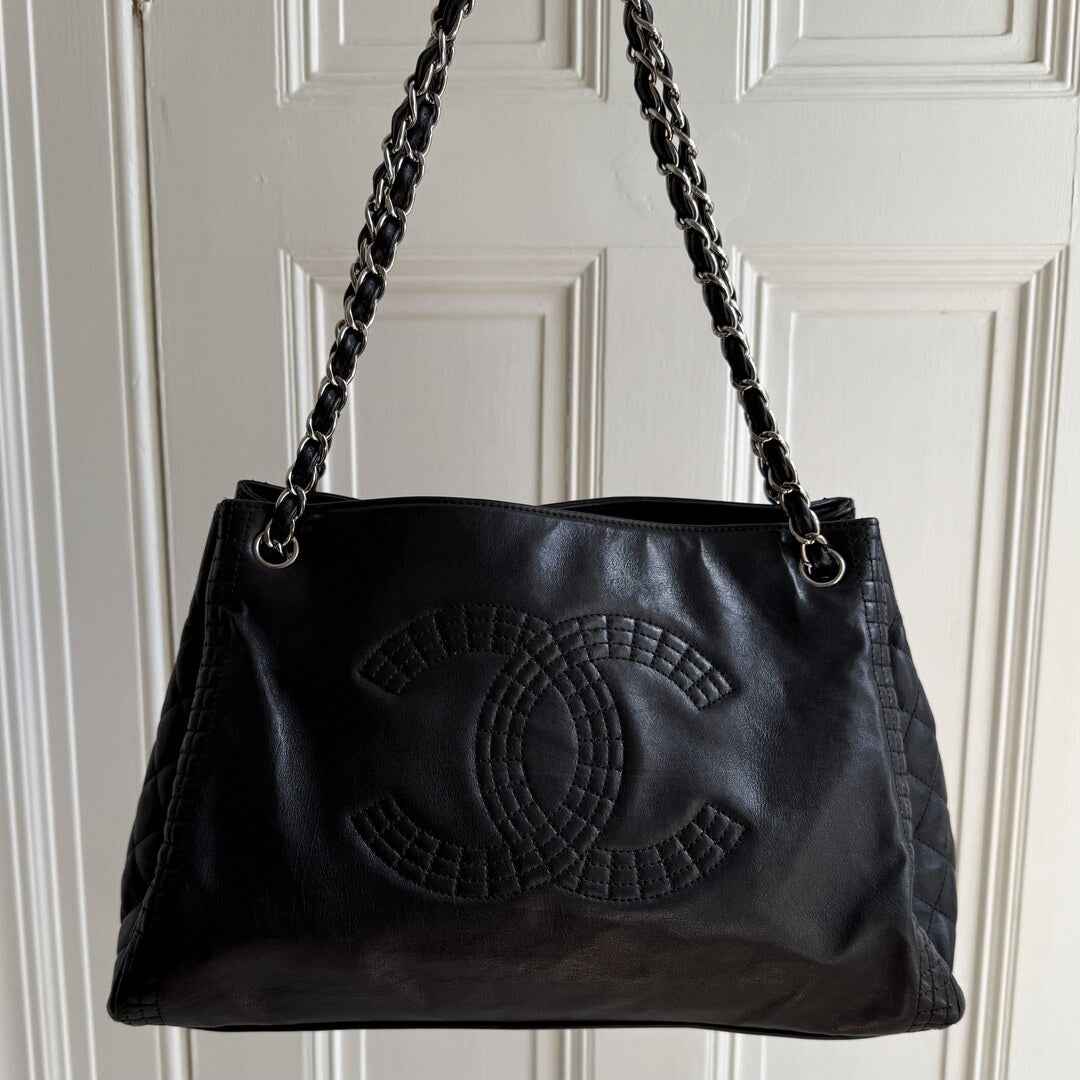 2012 Chanel CC Lambskin Black Chain Tote Bag