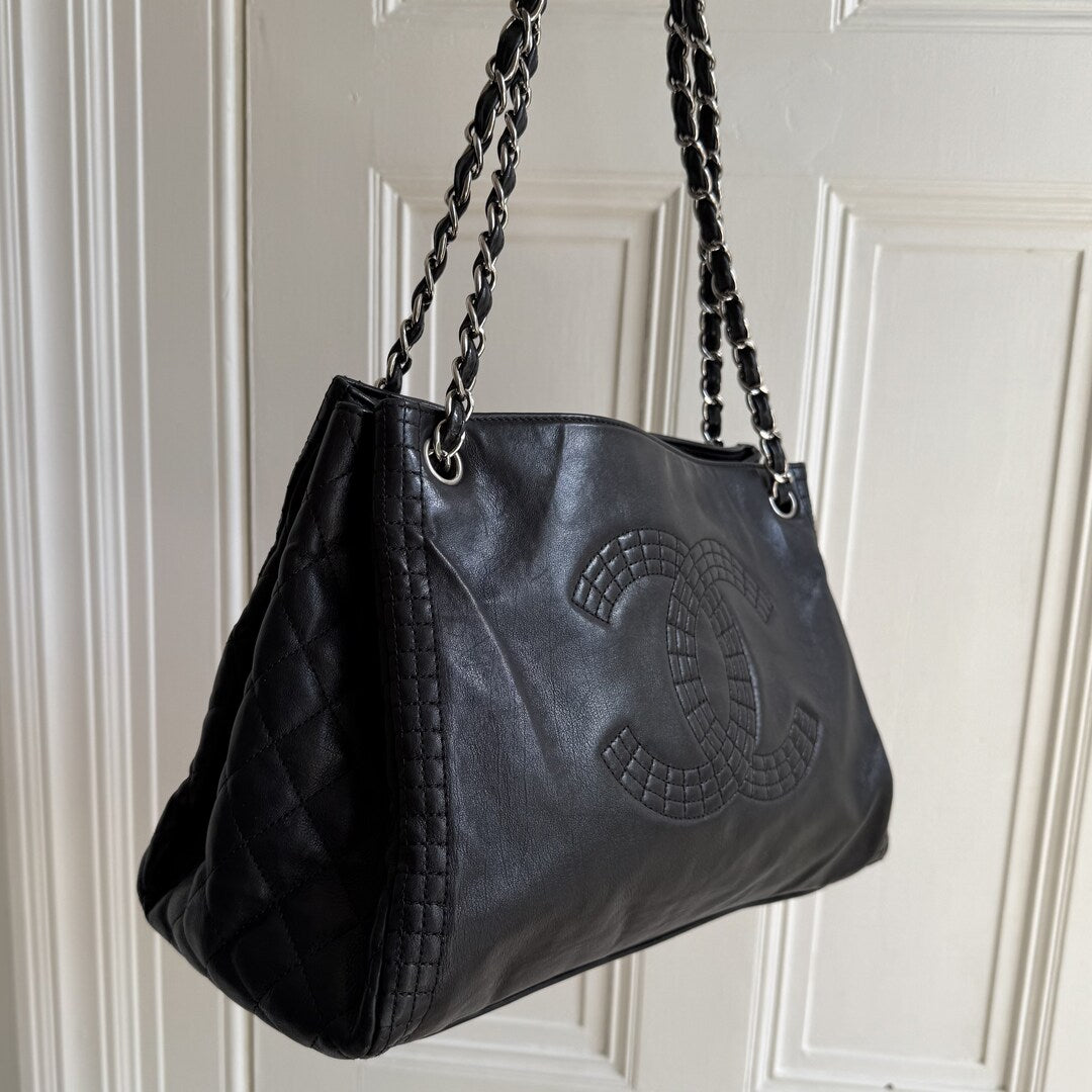 2012 Chanel CC Lambskin Black Chain Tote Bag