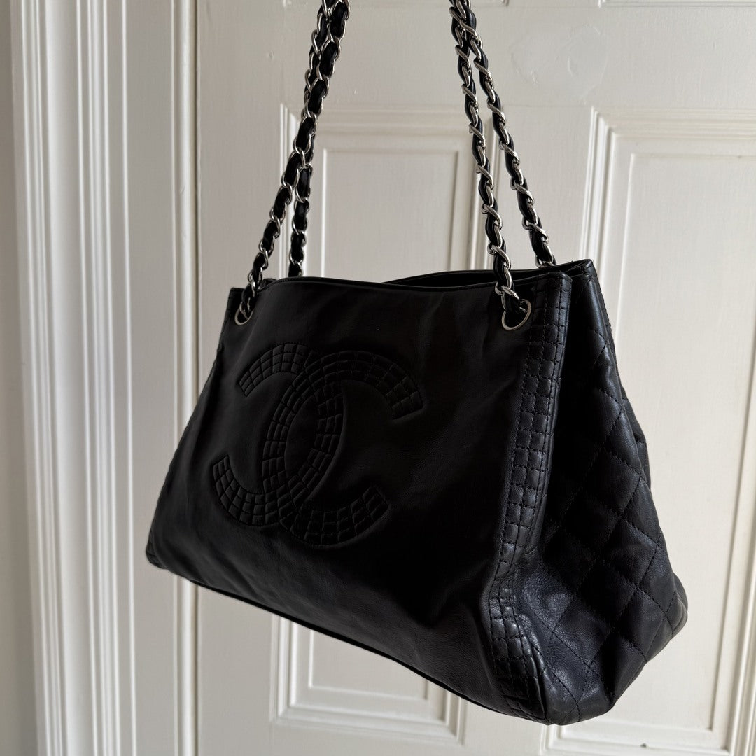 2012 Chanel CC Lambskin Black Chain Tote Bag