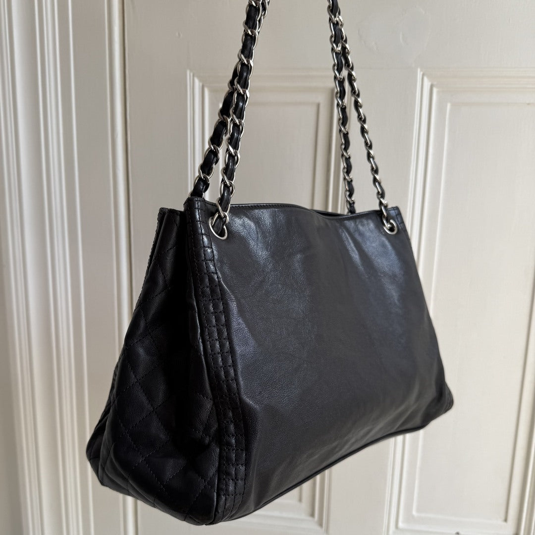 2012 Chanel CC Lambskin Black Chain Tote Bag
