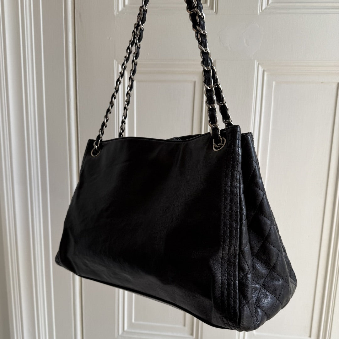 2012 Chanel CC Lambskin Black Chain Tote Bag