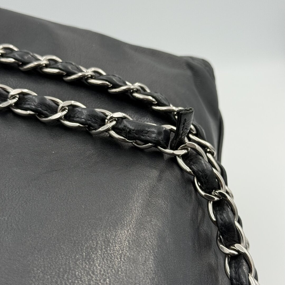 2012 Chanel CC Lambskin Black Chain Tote Bag
