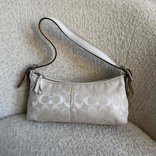 Coach Signature White Baguette Shoulder Bag