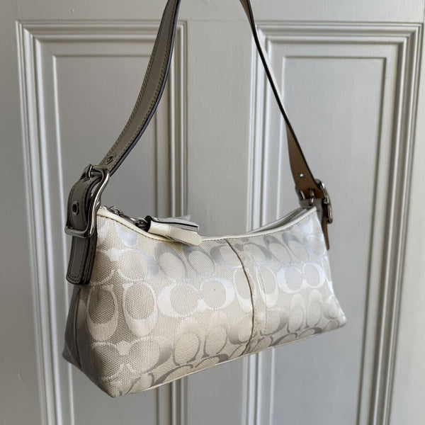 Coach Signature White Baguette Shoulder Bag
