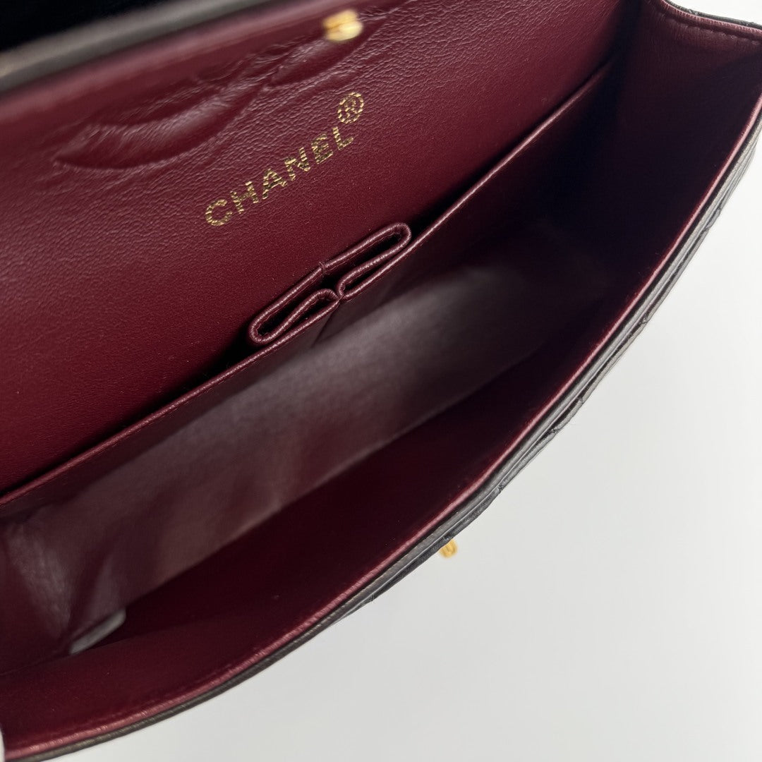 90s Chanel Matelasse Double Flap Chain 24K Gold Black Shoulder Bag