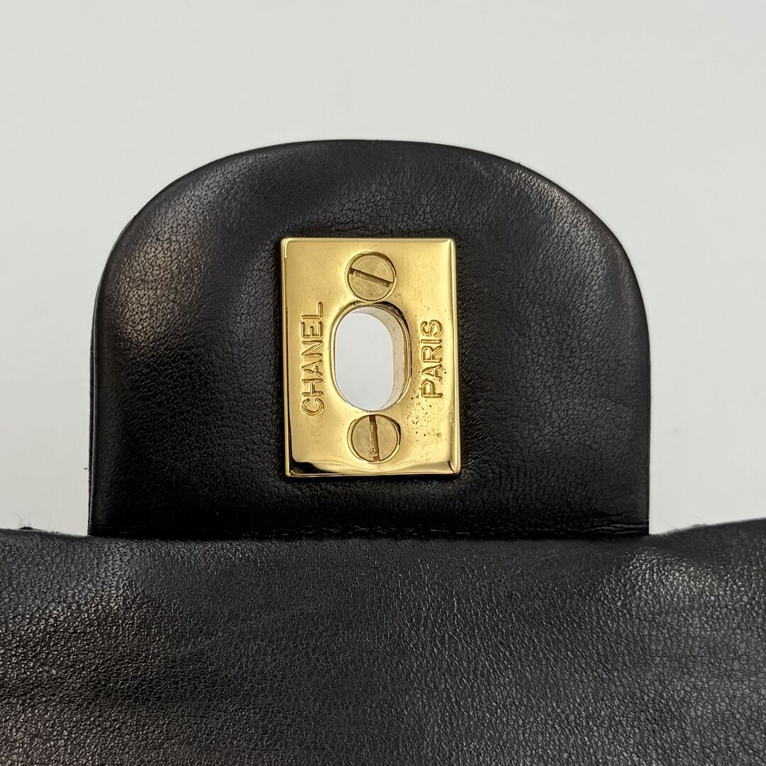 90s Chanel Matelasse Double Flap Chain 24K Gold Black Shoulder Bag