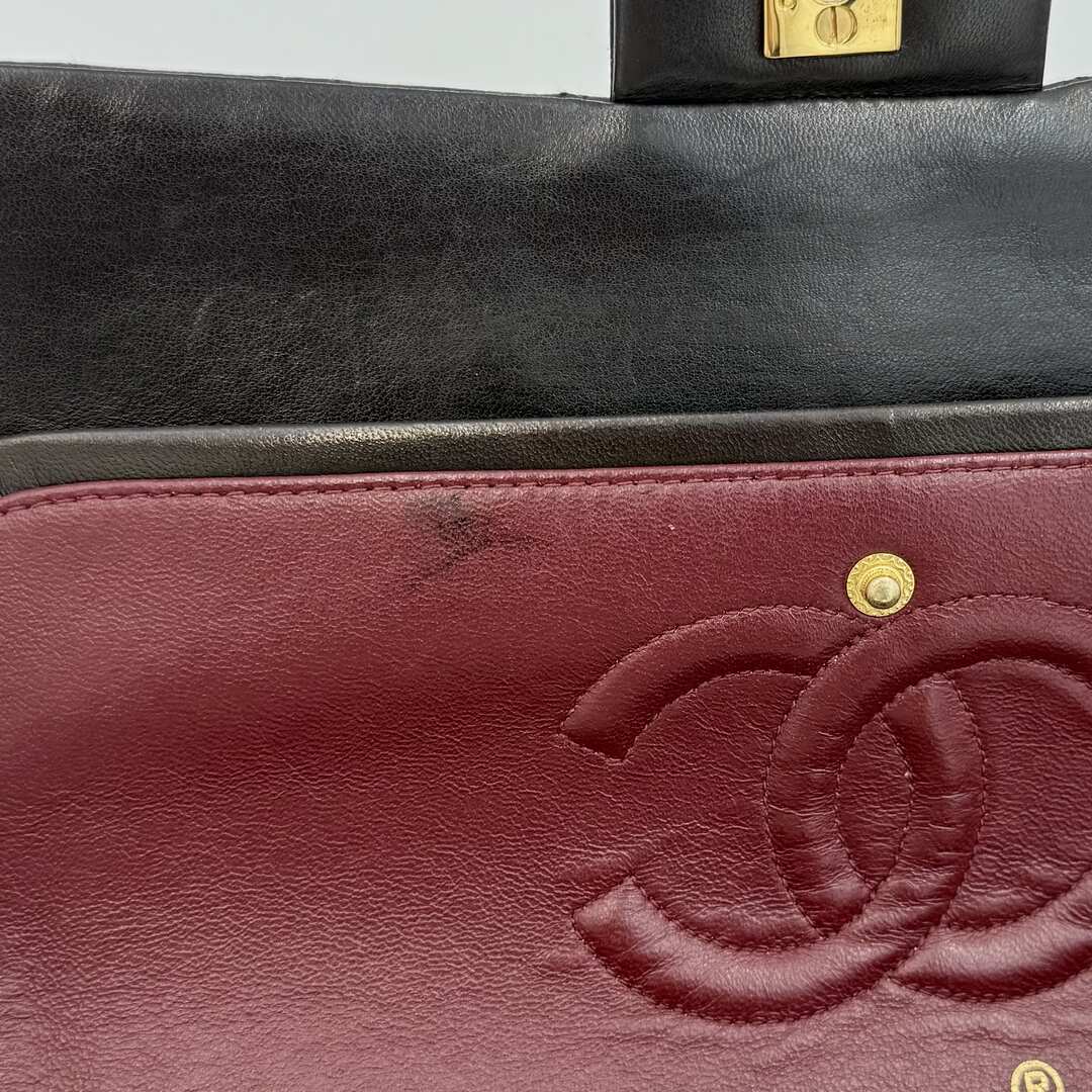 90s Chanel Matelasse Double Flap Chain 24K Gold Black Shoulder Bag