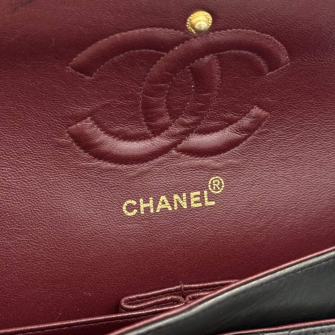 90s Chanel Matelasse Double Flap Chain 24K Gold Black Shoulder Bag