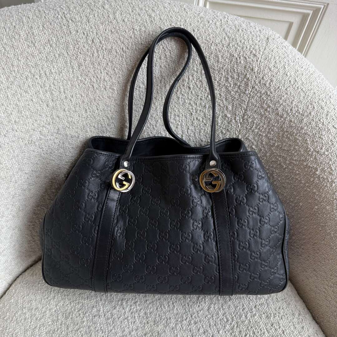 Gucci Guccissima Twins Leather Black Tote Bag
