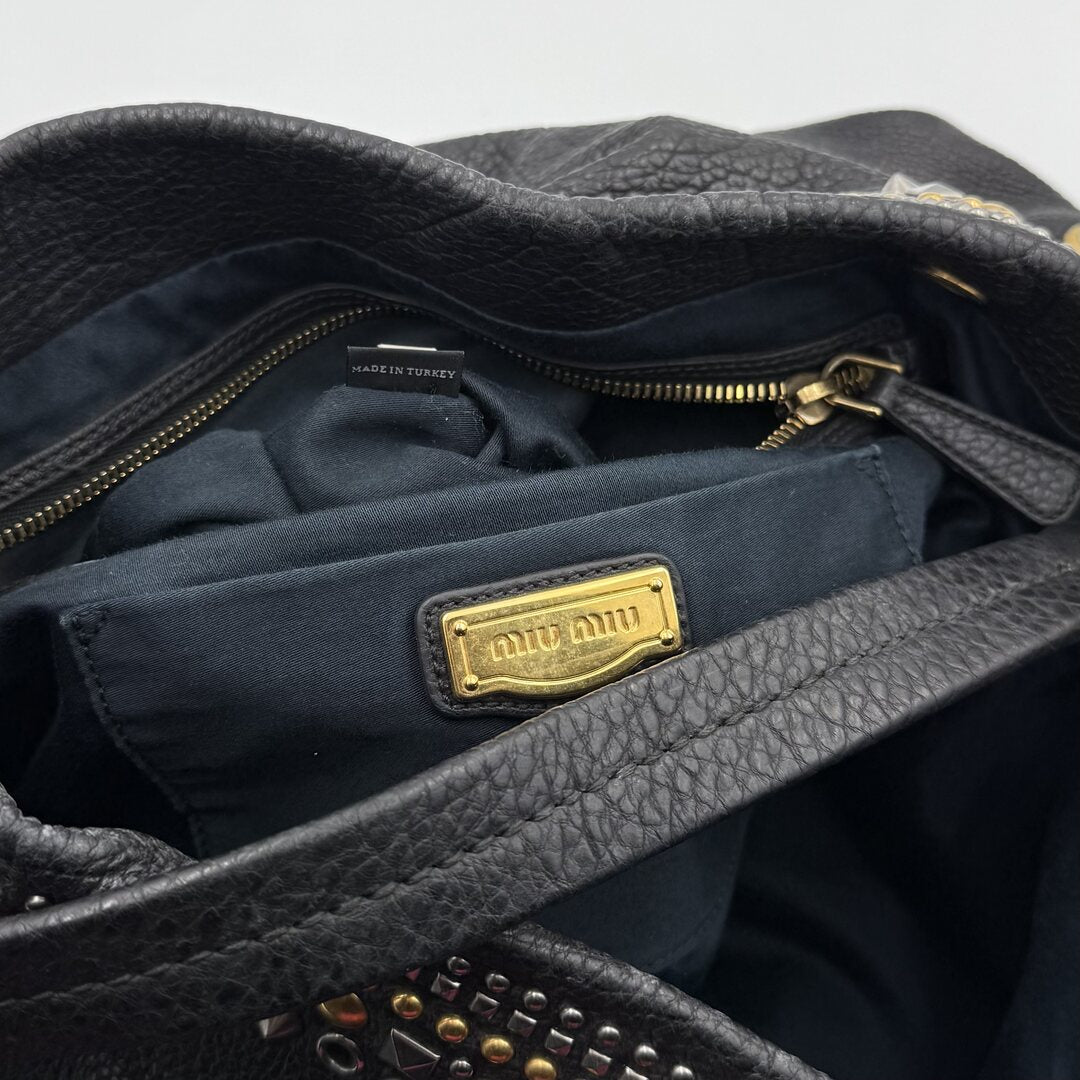 Miu Miu Studded Leather Black Shoulder Bag