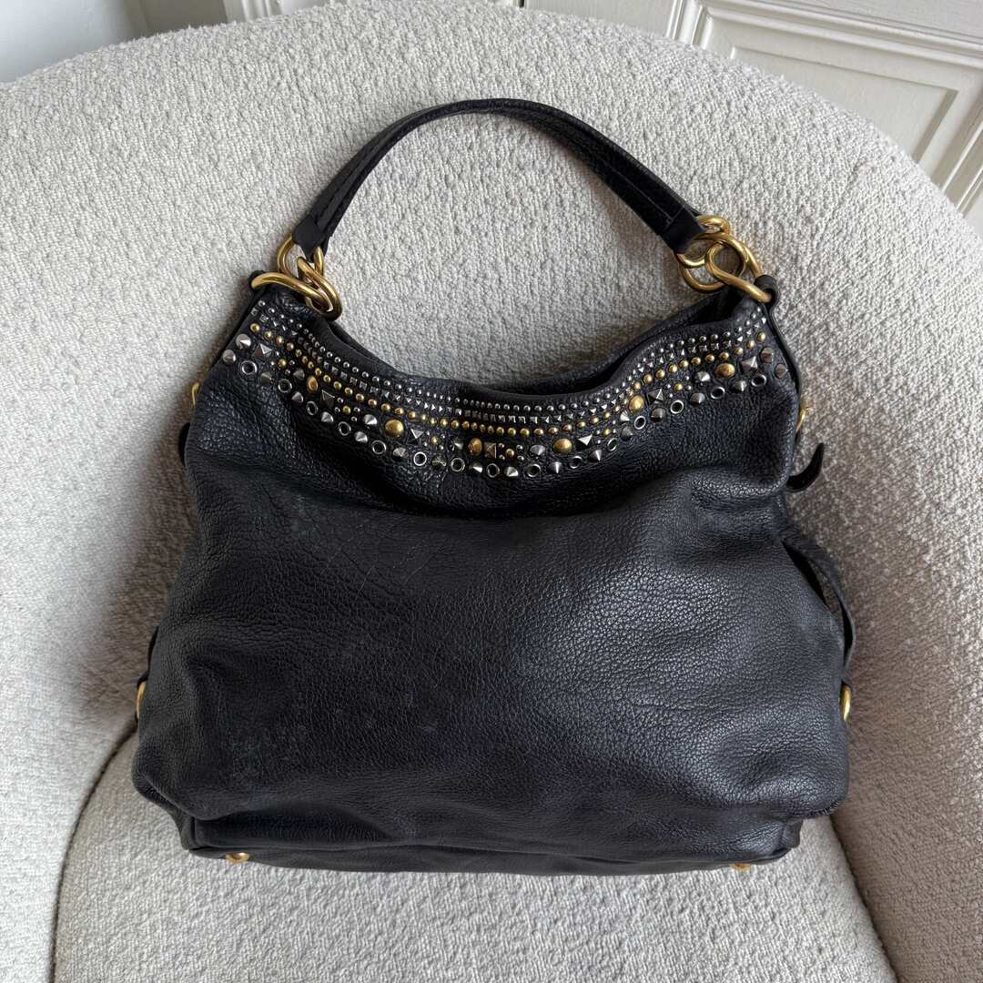 Miu Miu Studded Leather Black Shoulder Bag