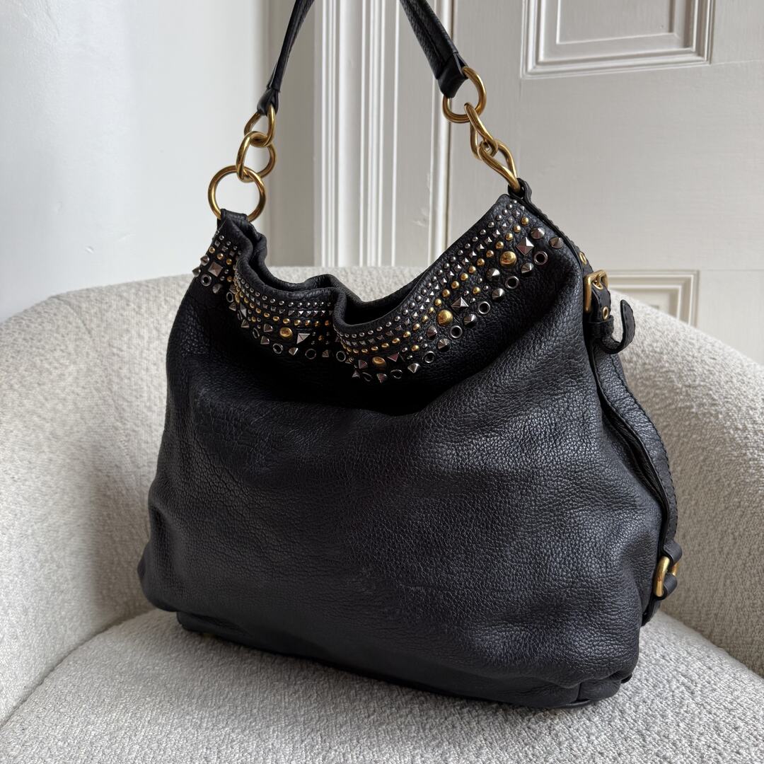Miu Miu Studded Leather Black Shoulder Bag