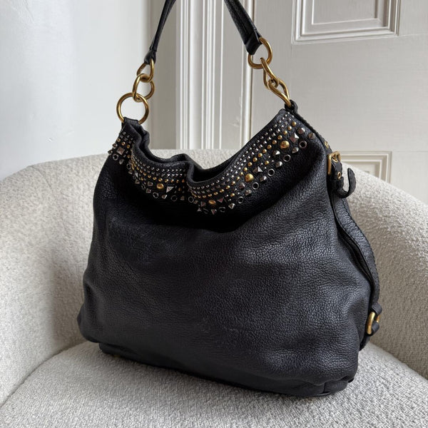 Miu Miu Studded Leather Black Shoulder Bag