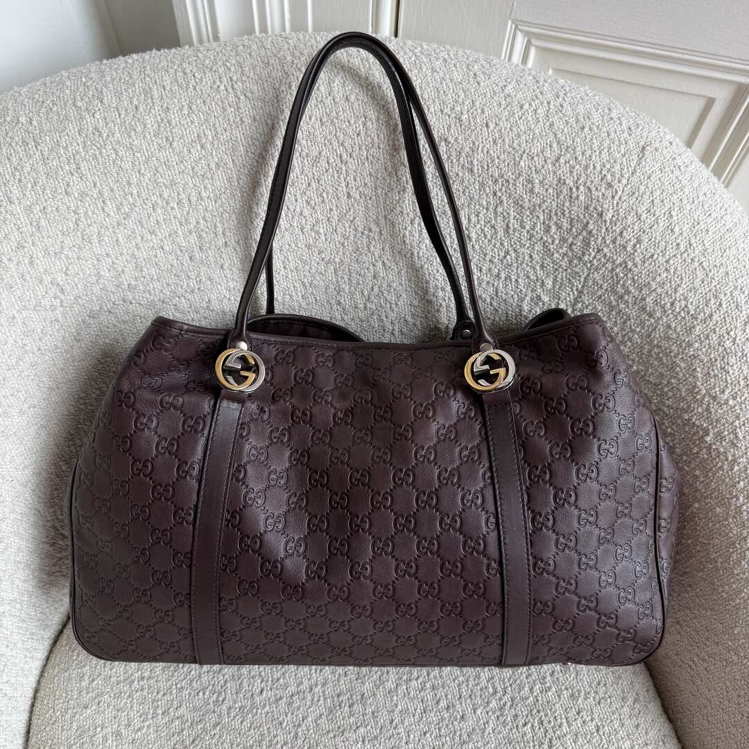 Gucci Guccissima Twins Leather Brown Tote Bag