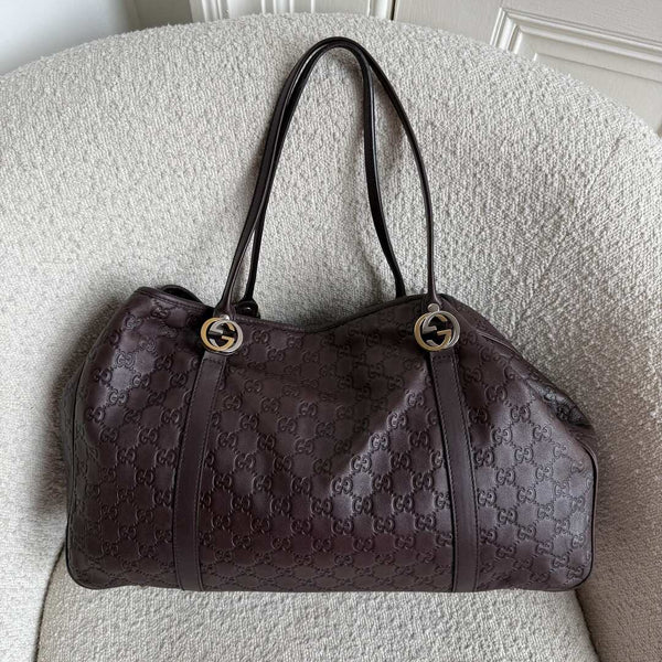 Gucci Guccissima Twins Leather Brown Tote Bag