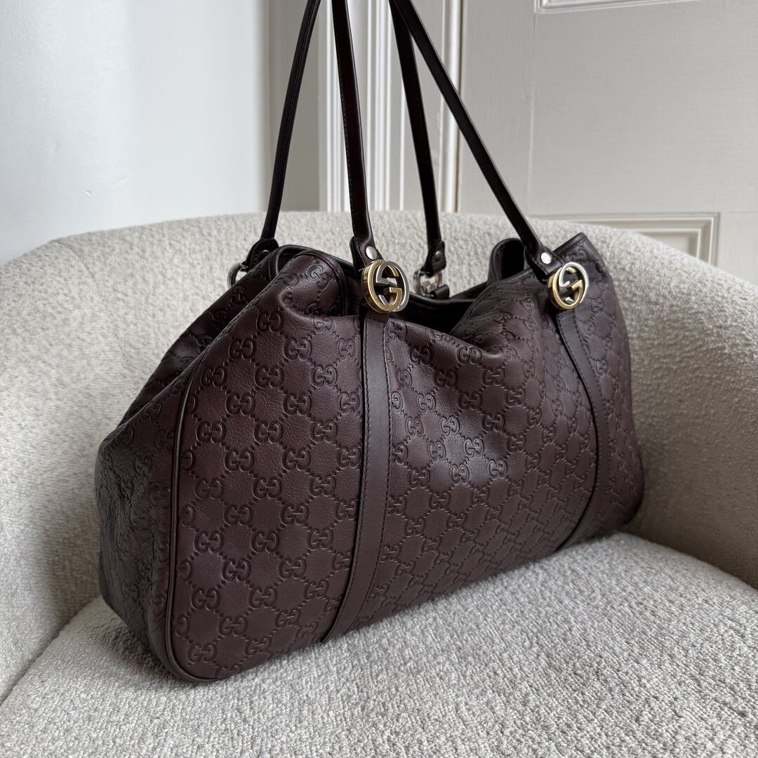 Gucci Guccissima Twins Leather Brown Tote Bag