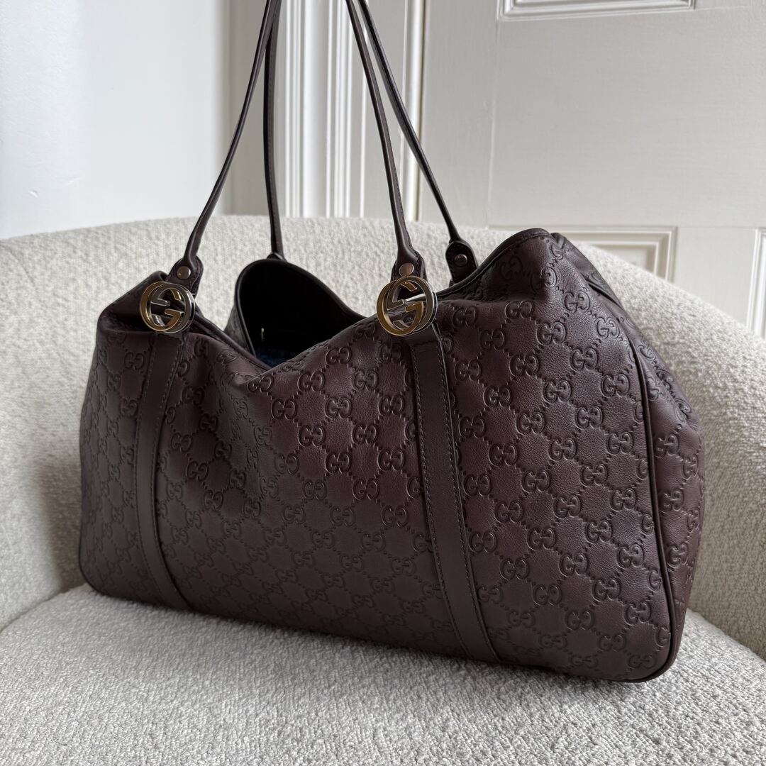Gucci Guccissima Twins Leather Brown Tote Bag