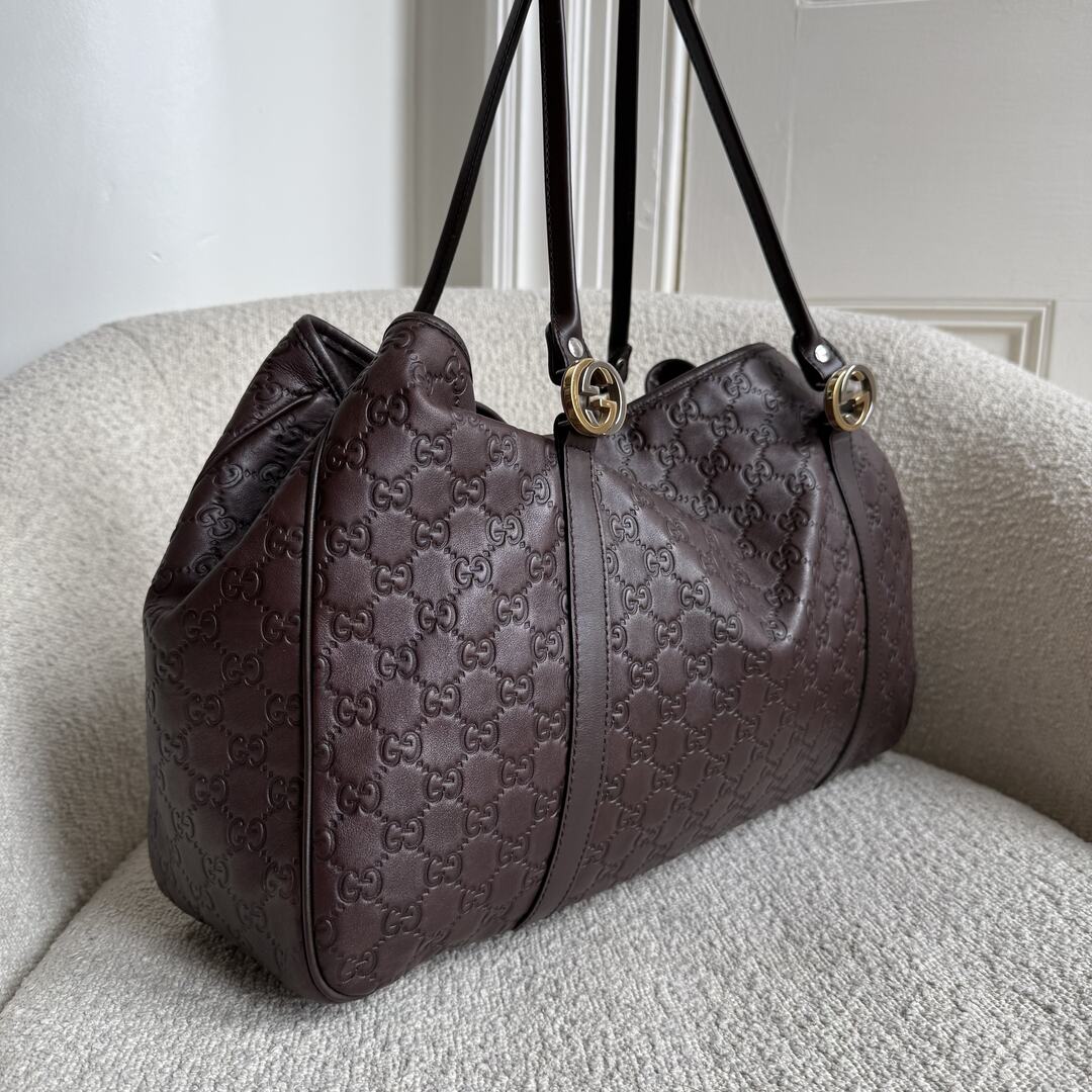 Gucci Guccissima Twins Leather Brown Tote Bag