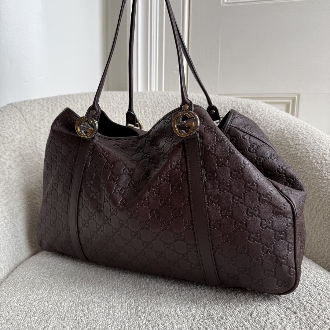 Gucci Guccissima Twins Leather Brown Tote Bag