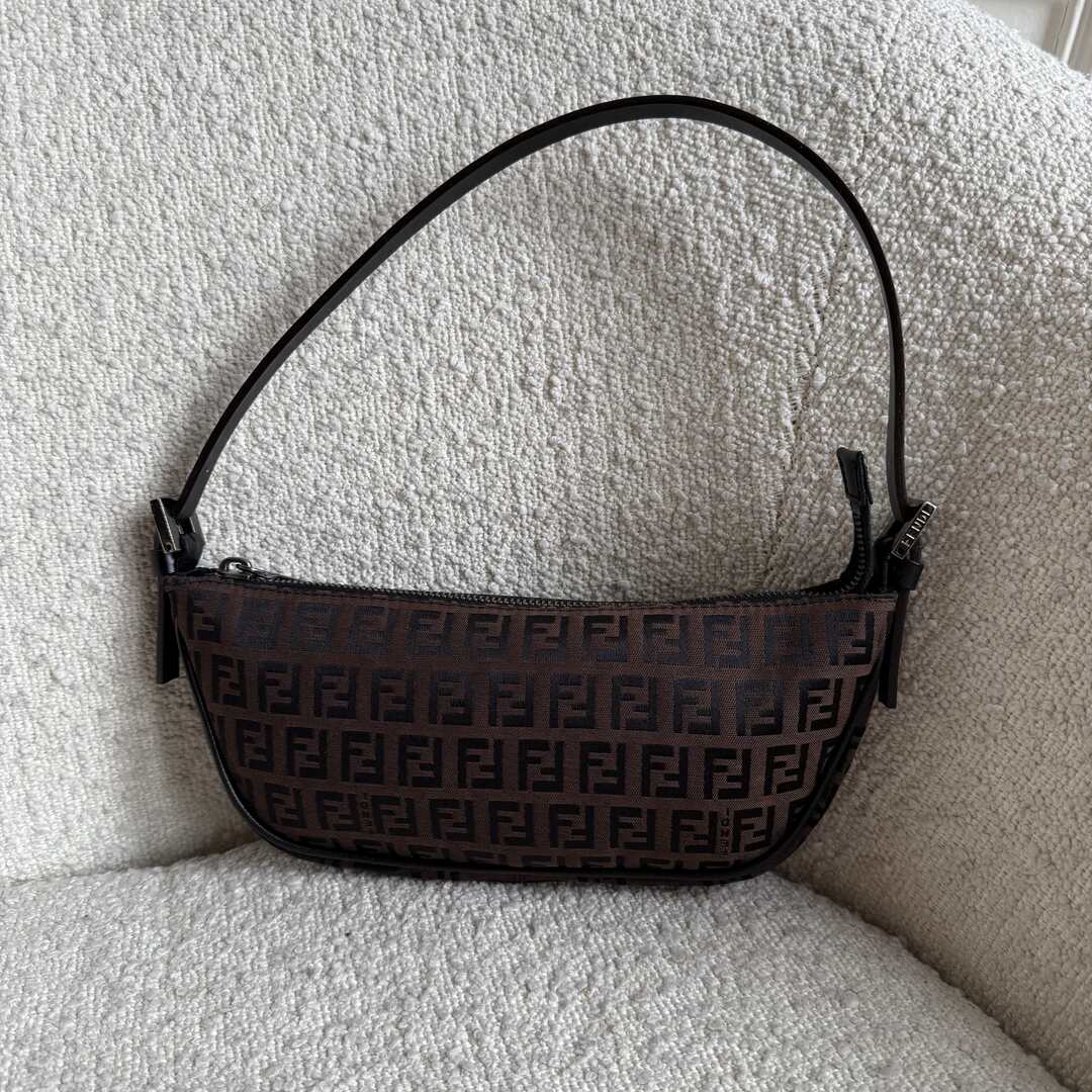 Fendi Zucchino Brown Pochette Shoulder Bag