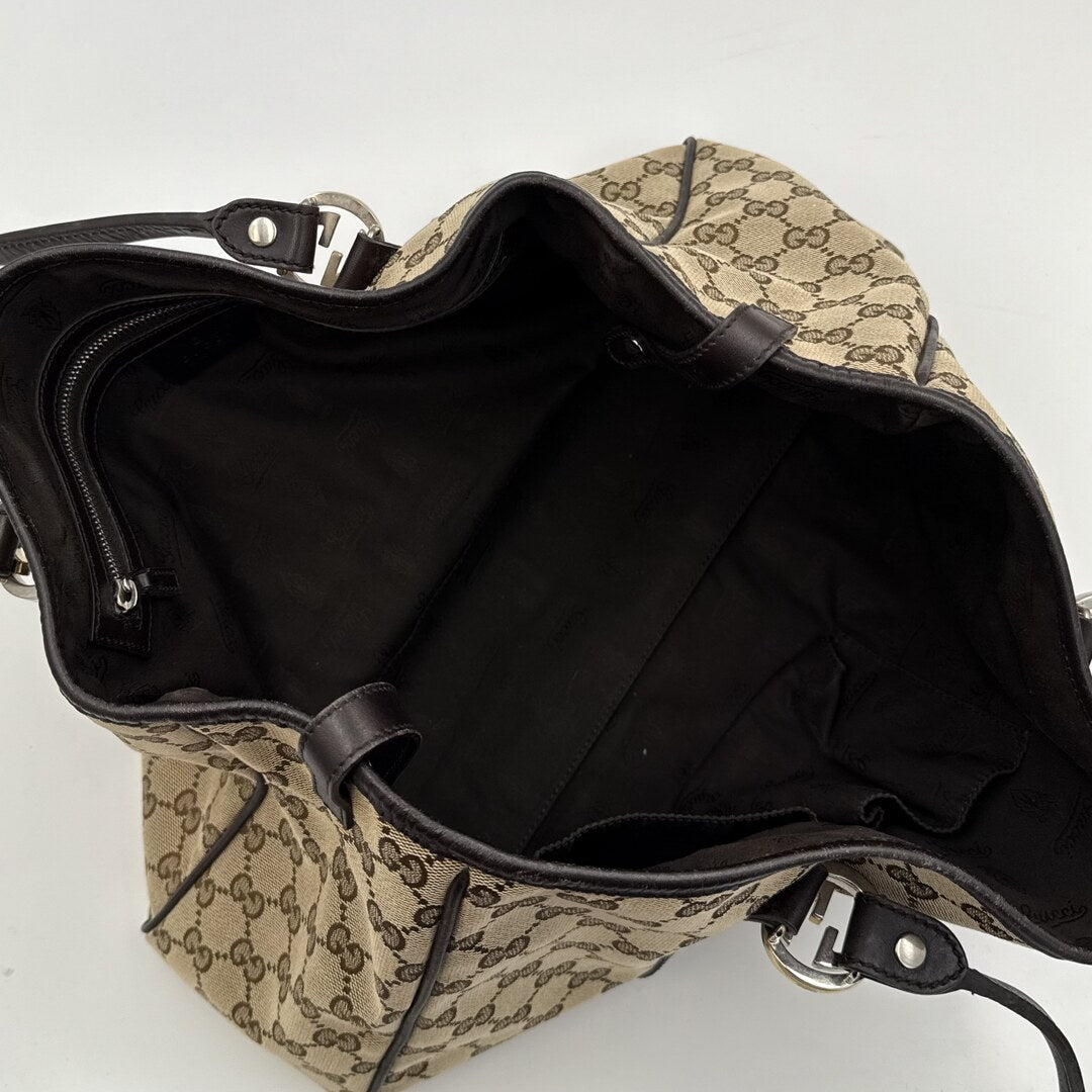 Gucci GG Canvas Twins Black Leather Tote Bag