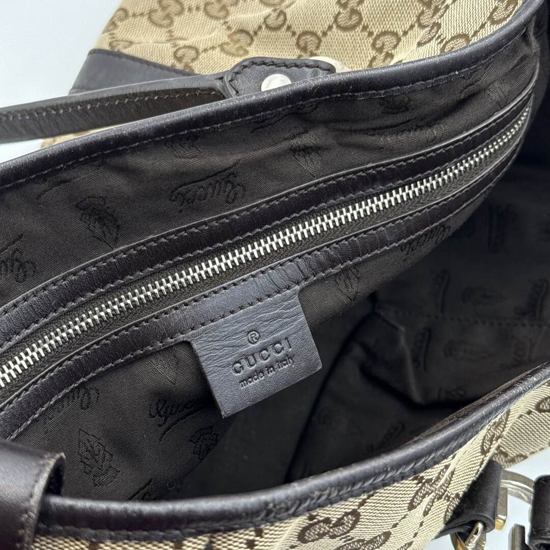 Gucci GG Canvas Twins Black Leather Tote Bag