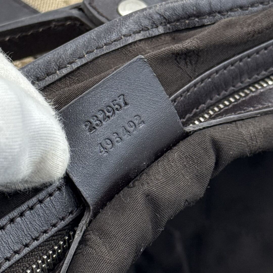 Gucci GG Canvas Twins Black Leather Tote Bag