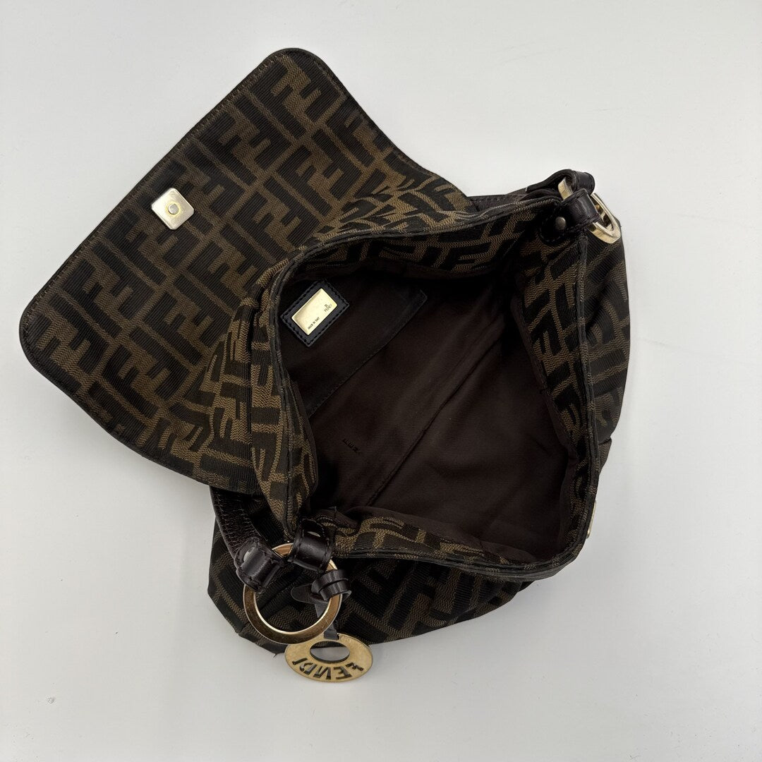 Fendi Zucca Flap Brown Shoulder Bag