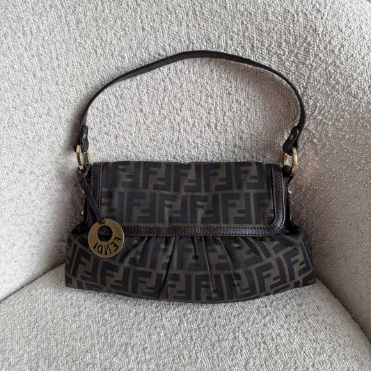 Fendi Zucca Flap Brown Shoulder Bag