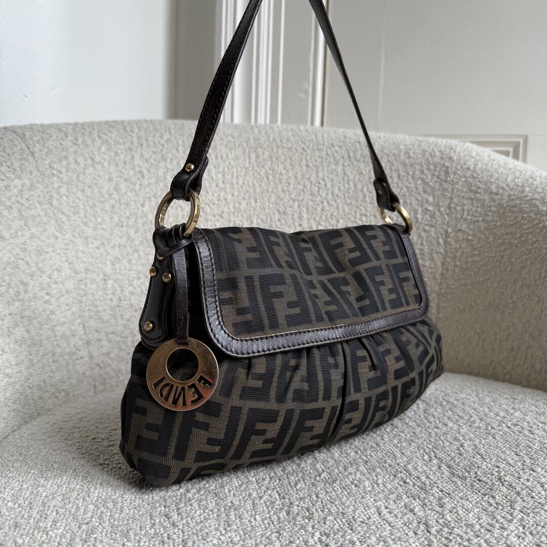 Fendi Zucca Flap Brown Shoulder Bag