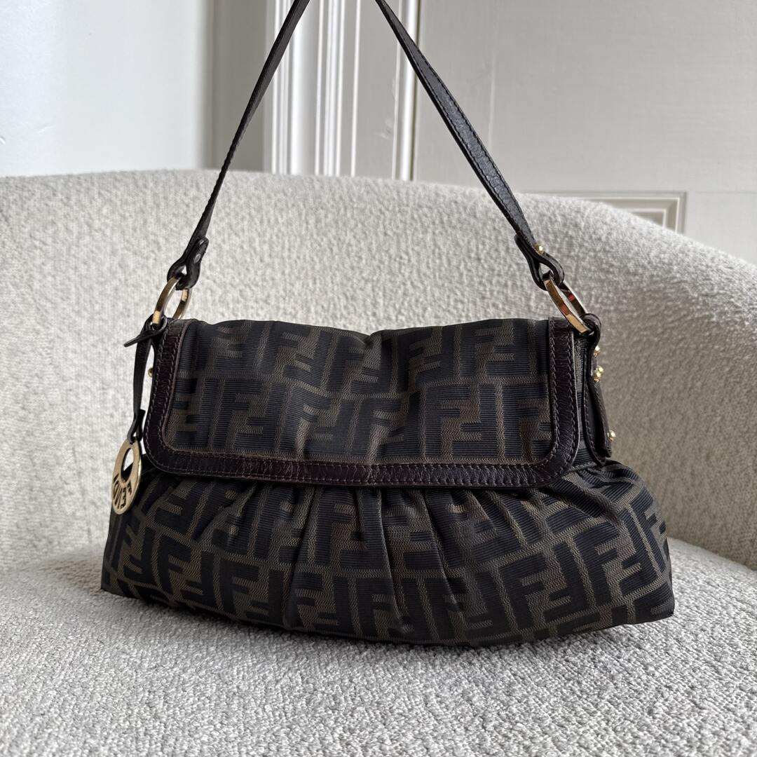 Fendi Zucca Flap Brown Shoulder Bag